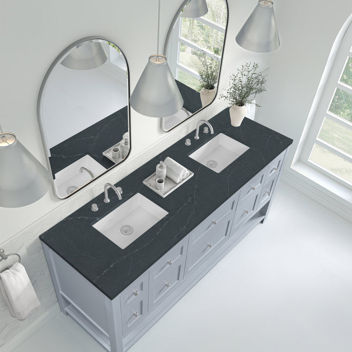 Breckenridge 72" Double Vanity, Serenity Blue, w/ 3 CM Charcoal Soapstone Quartz Top