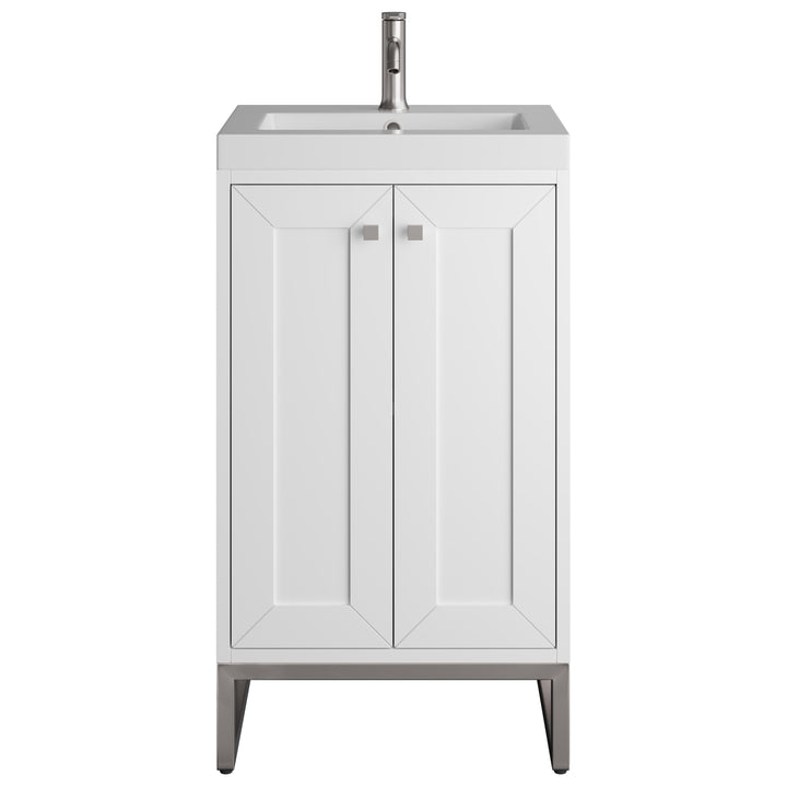 Chianti 20" Single Vanity, Glossy White, Brushed Nickel, w/ White Glossy Composite Stone Top