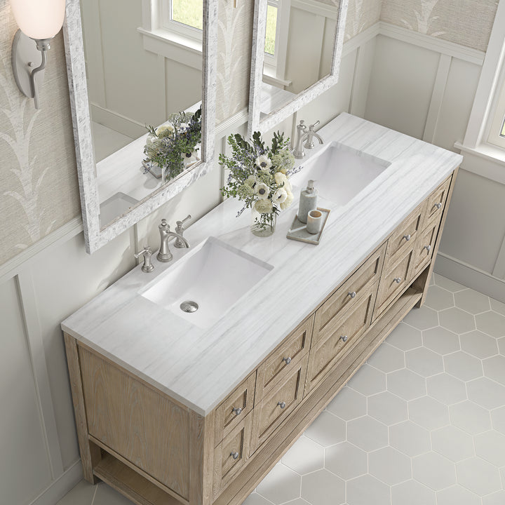 Breckenridge 72" Double Vanity, Whitewashed Oak w/ 3 CM Arctic Fall Solid Surface Top