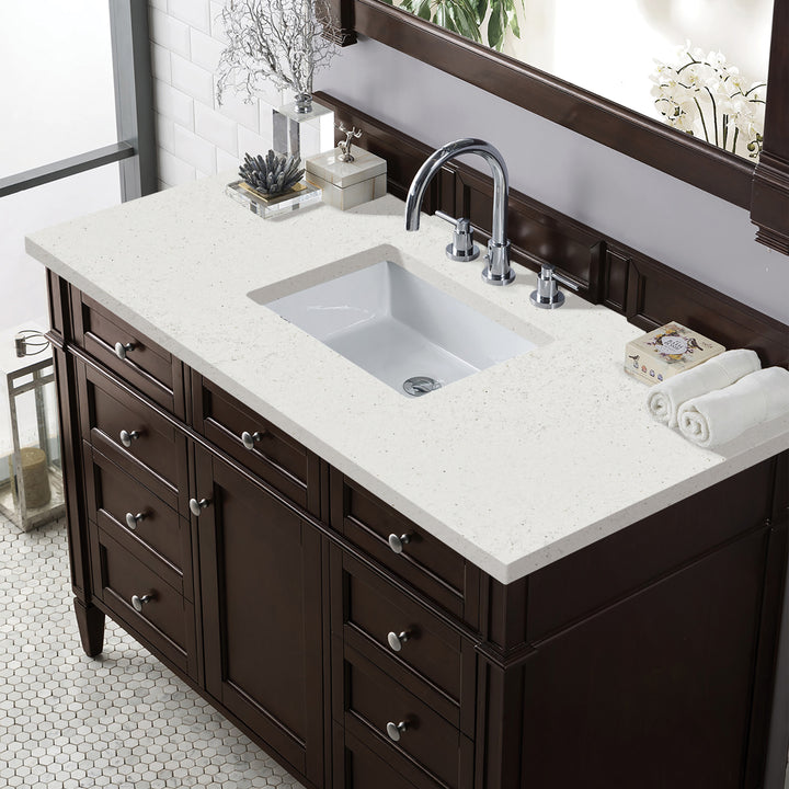 Brittany 48" Single Vanity, Burnished Mahogany w/ 3 CM Lime Delight Silestone Top
