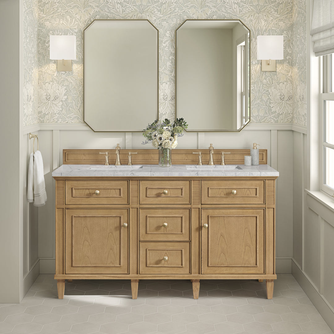 Lorelai 60" Double Vanity, Light Natural Oak w/ 3 CM Eternal Jasmine Pearl Silestone Top