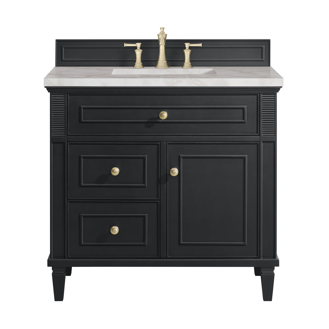 Lorelai 36" Single Vanity, Black Onyx w/ 3 CM Victorian Silver Silestone Top