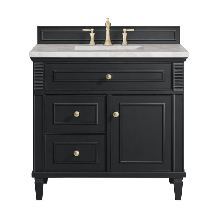 Lorelai 36" Single Vanity, Black Onyx w/ 3 CM Victorian Silver Silestone Top