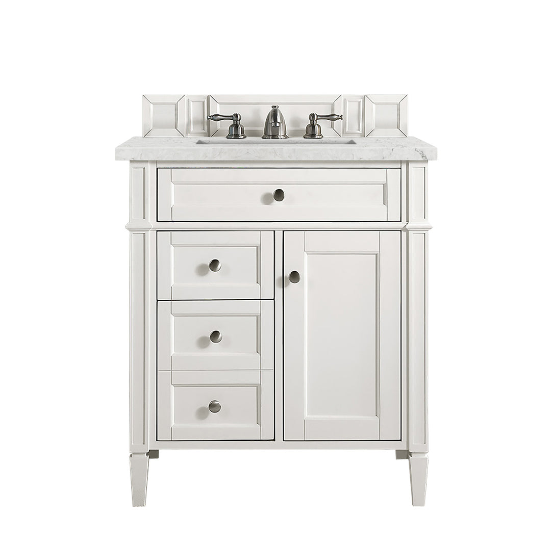 Brittany 30" Single Vanity, Bright White, w/ 3 CM Eternal Jasmine Pearl Silestone Top