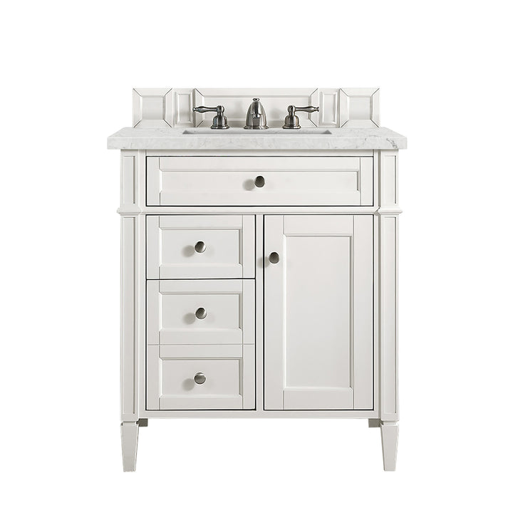 Brittany 30" Single Vanity, Bright White, w/ 3 CM Eternal Jasmine Pearl Silestone Top