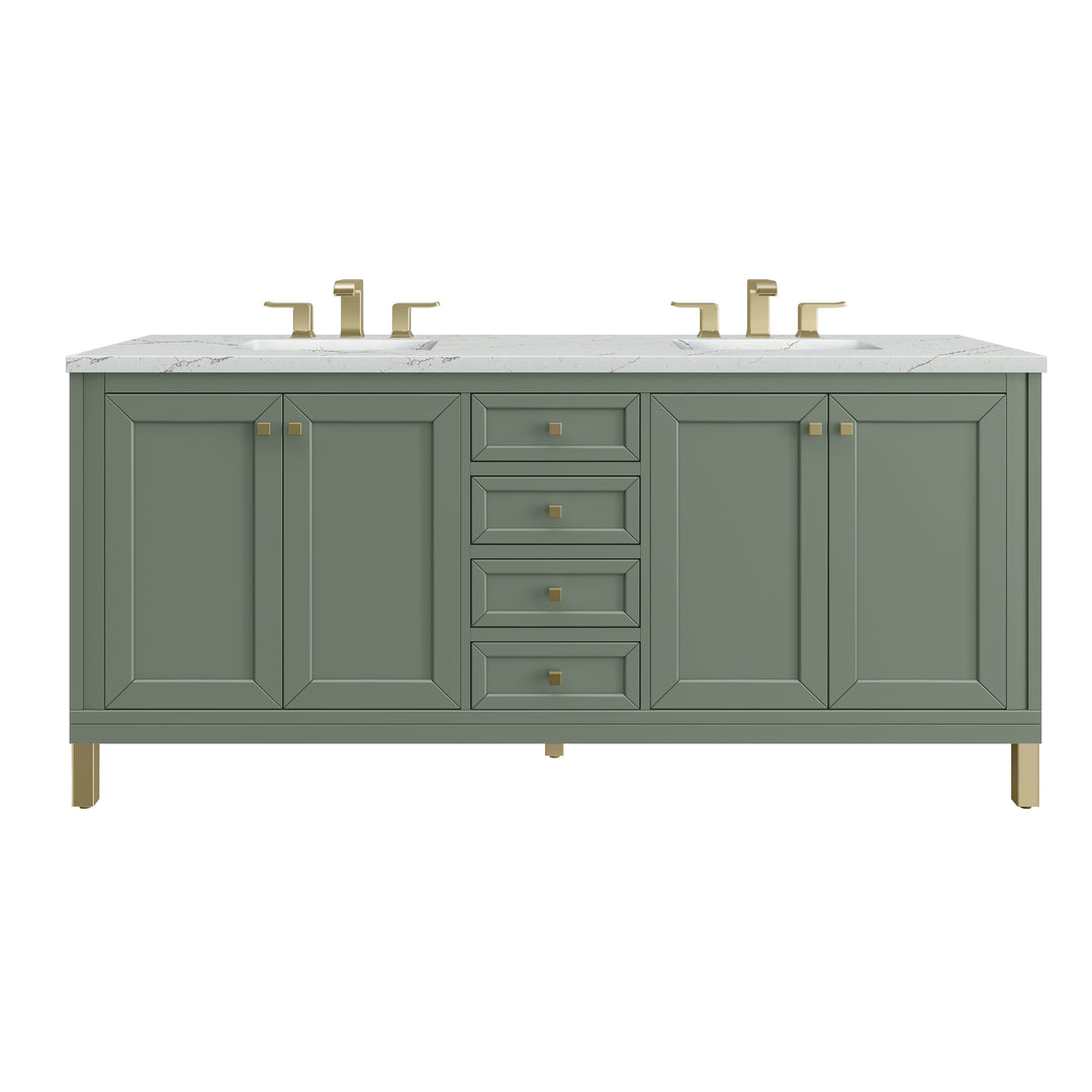 Chicago 72" Double Vanity, Smokey Celadon, w/ 3 CM Ethereal Noctis Silestone Top w/ FreePower Wireless Charger