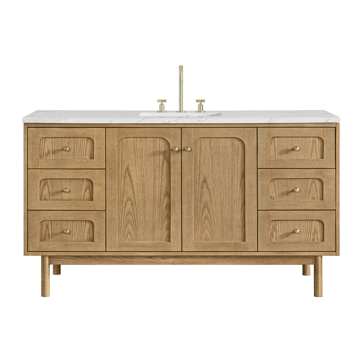 Laurent 60" Single Vanity, Light Natural Oak, w/ 3 CM Ethereal Noctis Quartz Top