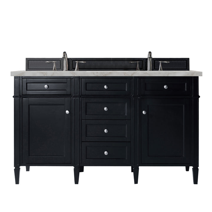Brittany 60" Double Vanity, Black Onyx w/ 3 CM Victorian Silver Silestone Top w/FreePower Wireless Charger