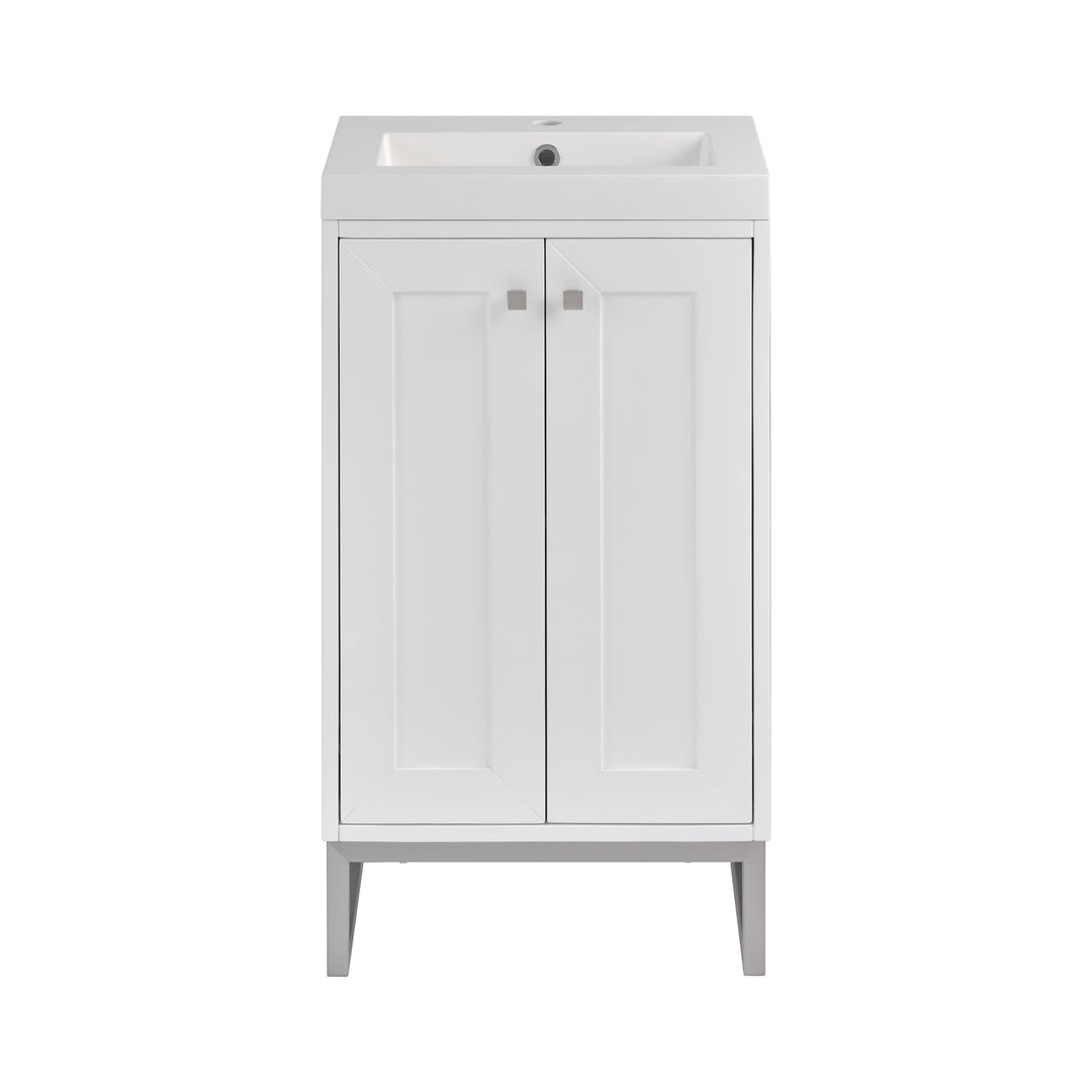 Chianti 20" Single Vanity, Glossy White, Brushed Nickel, w/ White Glossy Composite Stone Top
