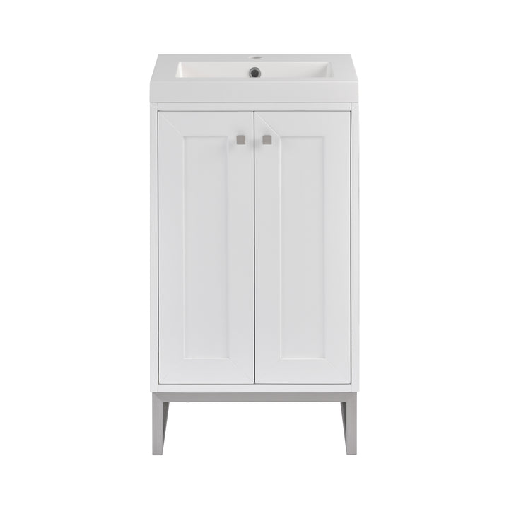 Chianti 20" Single Vanity, Glossy White, Brushed Nickel, w/ White Glossy Composite Stone Top