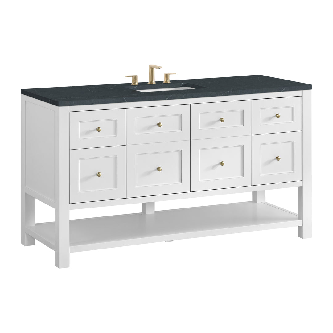 Breckenridge 60" Single Vanity, Bright White, w/ 3 CM Charcoal Soapstone Quartz Top