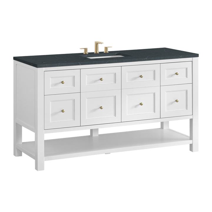 Breckenridge 60" Single Vanity, Bright White, w/ 3 CM Charcoal Soapstone Quartz Top