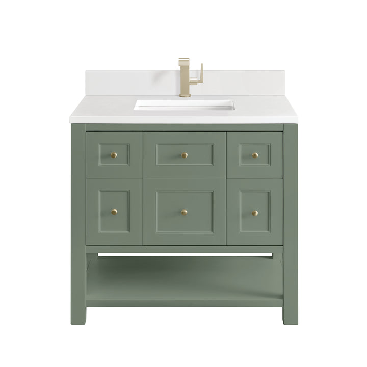 Breckenridge 36" Single Vanity, Smokey Celadon w/ Single Hole 3 CM White Zeus Top & Backsplash