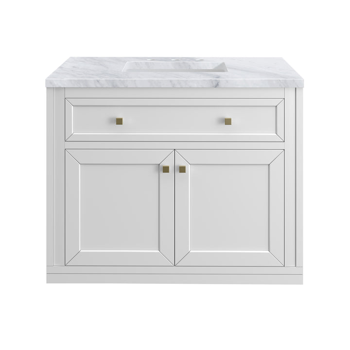 Chicago 36" Single Vanity, Glossy White, w/ 3 CM Carrara Marble Top