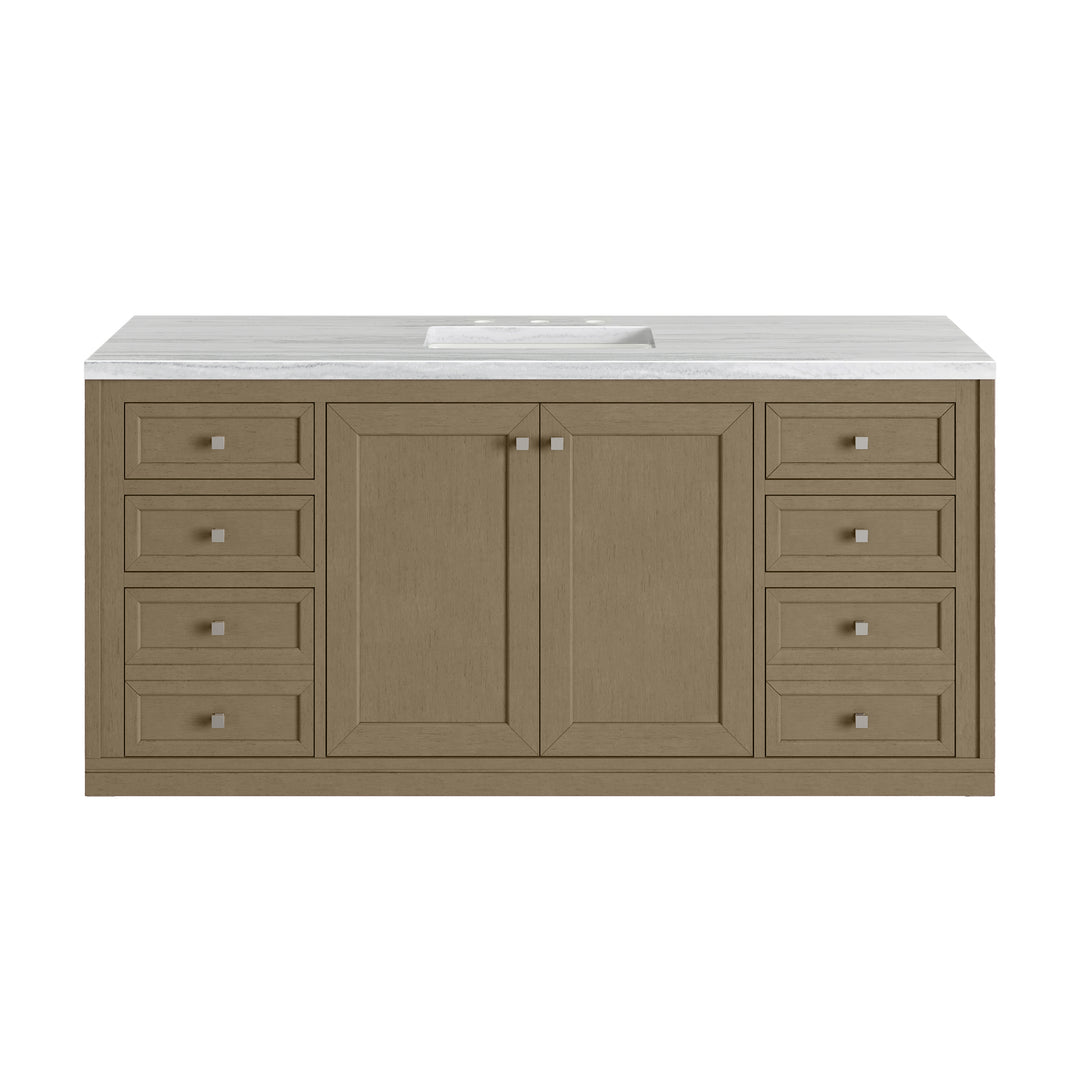 Chicago 60" Single Vanity, Walnut Whisper, w/ 3 CM Arctic Fall Solid Surface Top