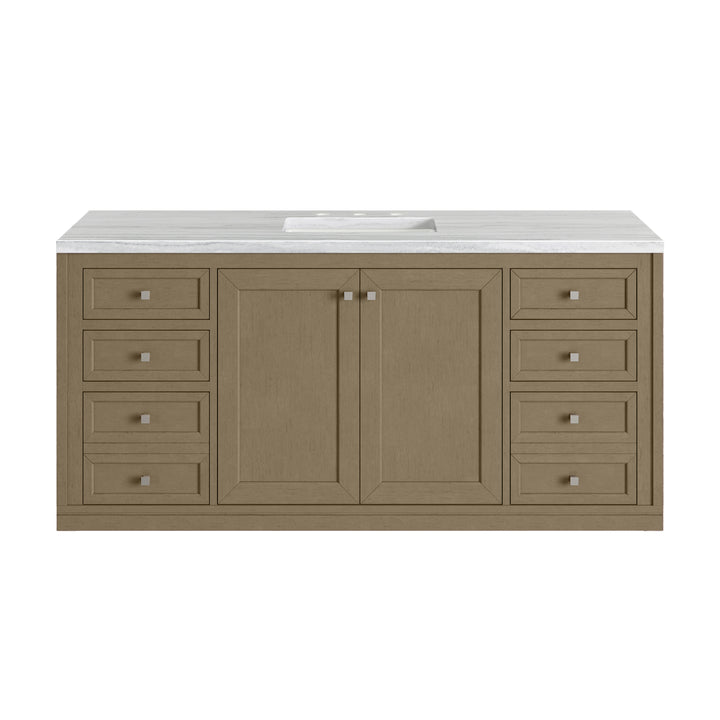 Chicago 60" Single Vanity, Walnut Whisper, w/ 3 CM Arctic Fall Solid Surface Top