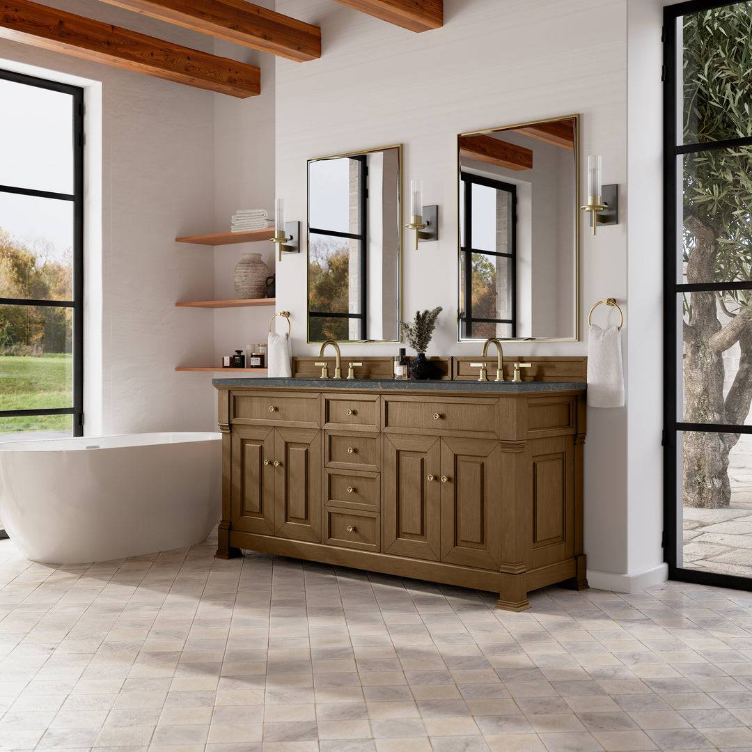 Brookfield 72" Double Vanity, Honey Oak w/ 3 CM Parisien Bleu Silestone® Top