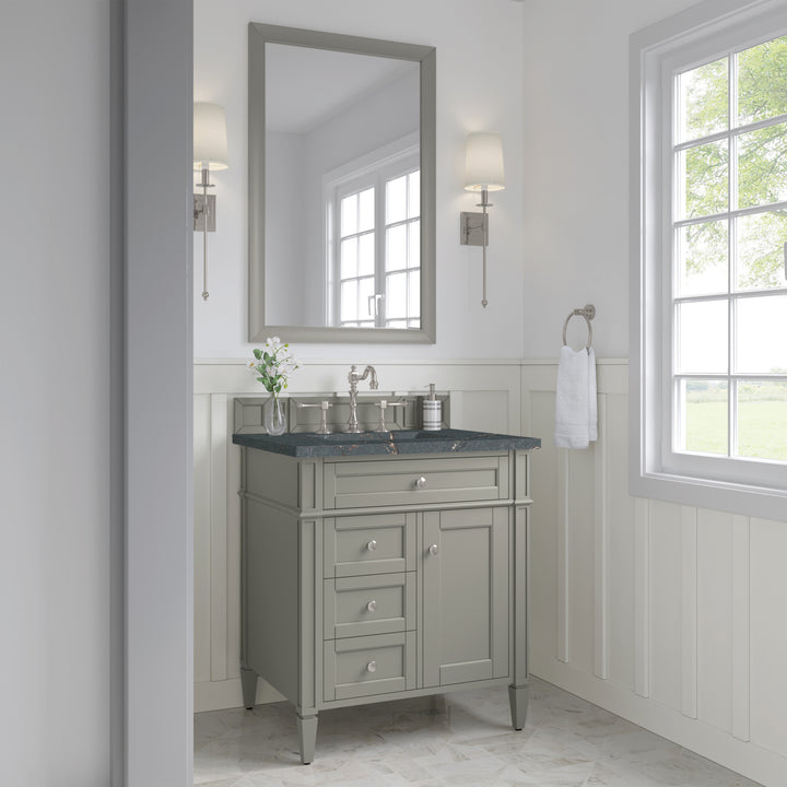 Brittany 30" Single Vanity, Urban Gray, w/ 3 CM Parisien Bleu Silestone Top