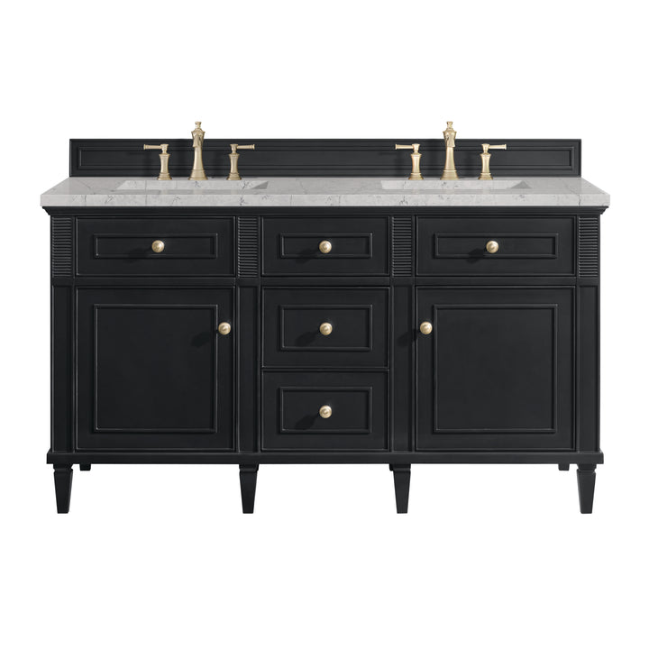 Lorelai 60" Double Vanity, Black Onyx w/ 3 CM Eternal Jasmine Pearl Silestone Top