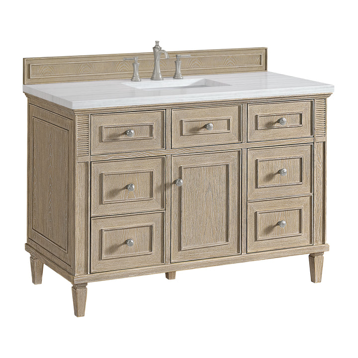Lorelai 48" Single Vanity, Whitewashed Oak w/ 3 CM Arctic Fall Solid Surface Top
