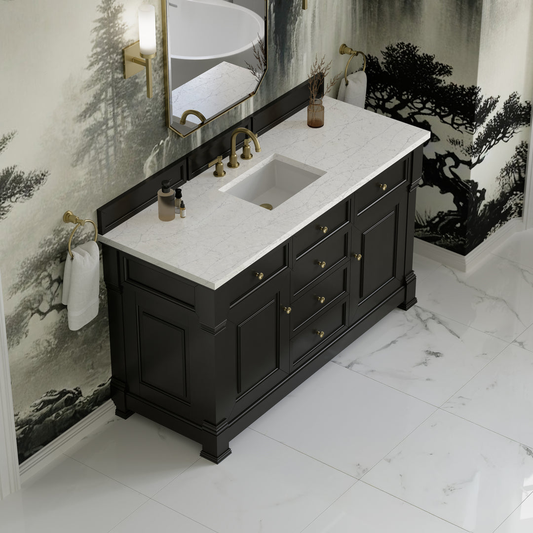 Brookfield 60" Single Vanity, Black Onyx w/3CM Eternal Jasmine Pearl Silestone® Top