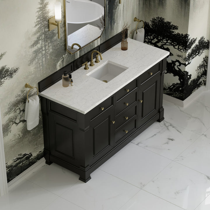Brookfield 60" Single Vanity, Black Onyx w/3CM Eternal Jasmine Pearl Silestone® Top