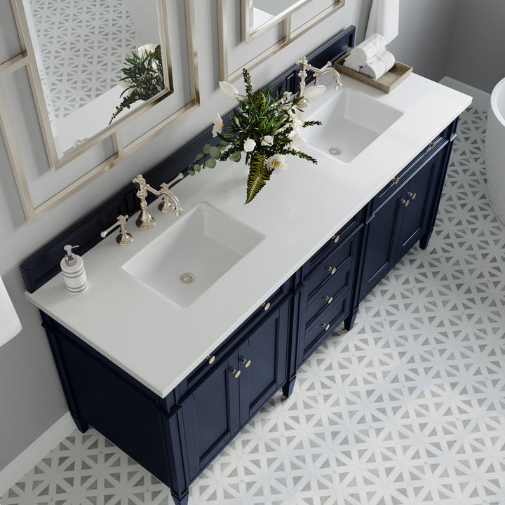 Brittany 72" Double Vanity, Victory Blue w/ 3 CM White Zeus Silestone Top