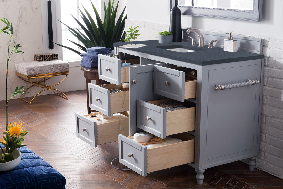 Copper Cove Encore 48" Single Vanity, Silver Gray w/ 3 CM Charcoal Soapstone Silestone Top