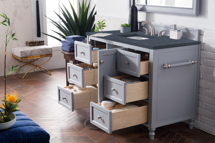 Copper Cove Encore 48" Single Vanity, Silver Gray w/ 3 CM Charcoal Soapstone Silestone Top