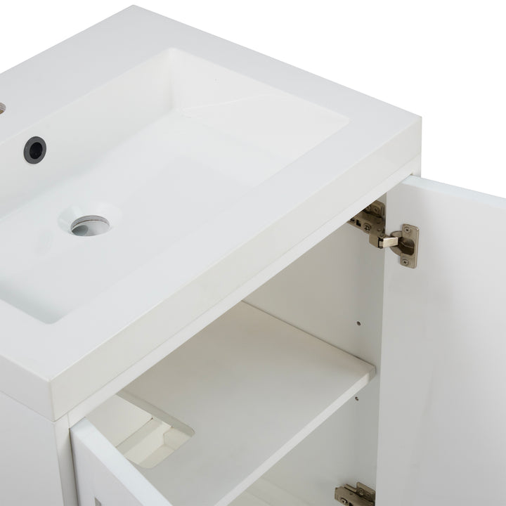 Chianti 24" Single Vanity, Glossy White, Matte Black, w/ White Glossy Composite Stone Top