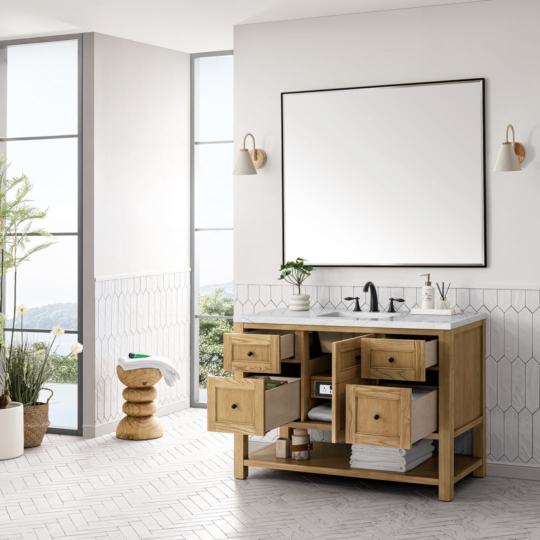 Breckenridge 48" Single Vanity, Light Natural Oak w/ 3 CM Ethereal Noctis Top w/FreePower Wireless Charger