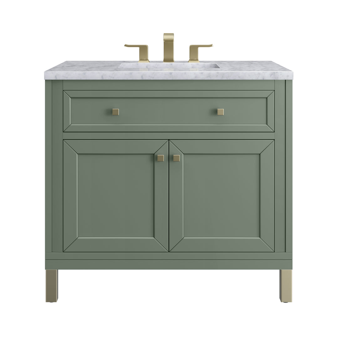 Chicago 36" Single Vanity, Smokey Celadon, w/ 3 CM Carrara Marble Top