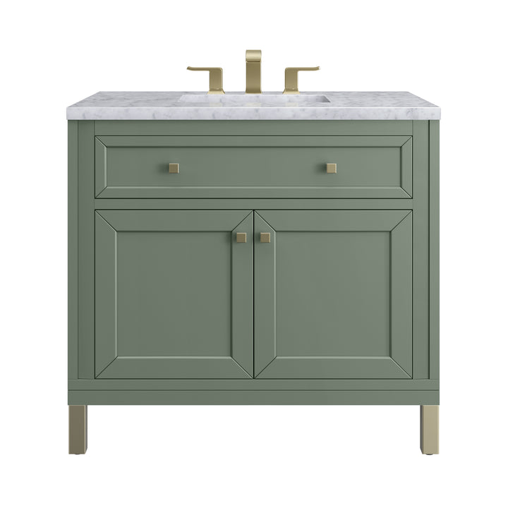 Chicago 36" Single Vanity, Smokey Celadon, w/ 3 CM Carrara Marble Top