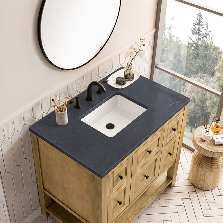 Breckenridge 36" Single Vanity, Light Natural Oak w/ 3 CM Charcoal Soapstone Top