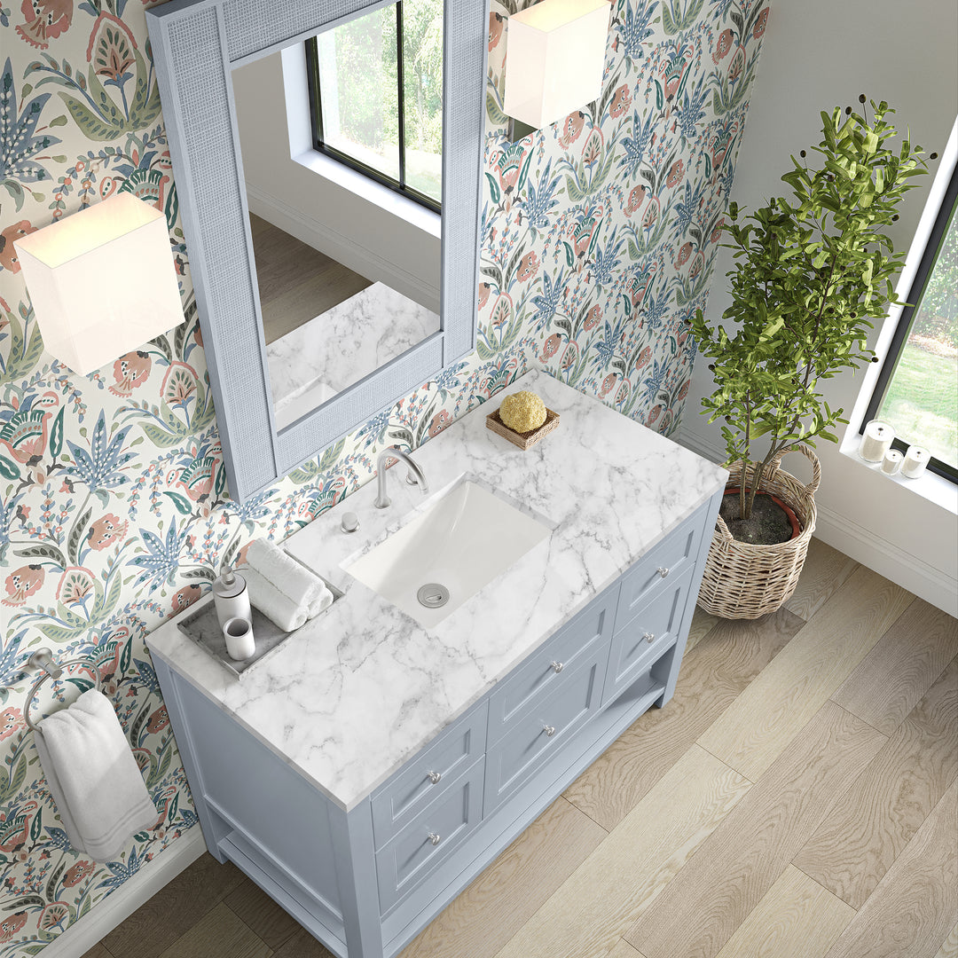 Breckenridge 48" Single Vanity, Serenity Blue, w/ 3 CM Carrara Marble Top