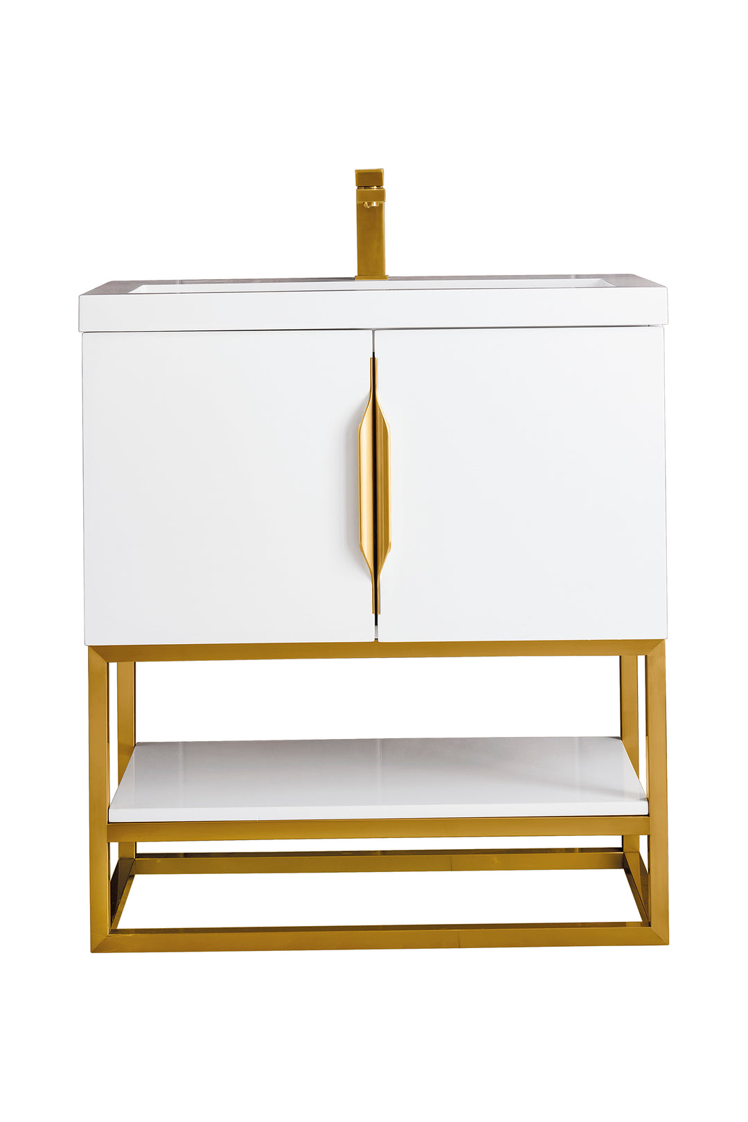 Columbia 31.5" Single Vanity, Glossy White, Radiant Gold, w/ White Glossy Composite Stone Top