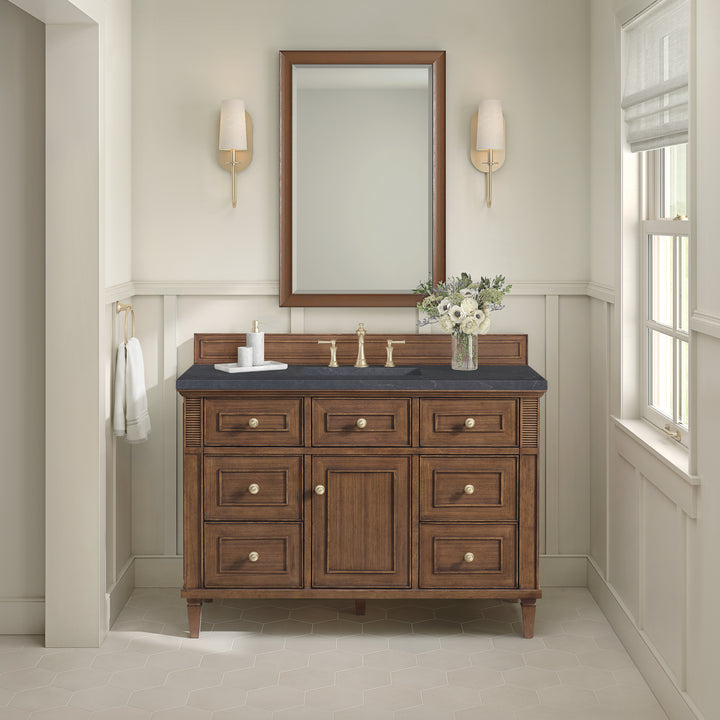 Lorelai 48" Single Vanity, Mid-Century Walnut w/ 3 CM Charcoal Soapstone Silestone Top