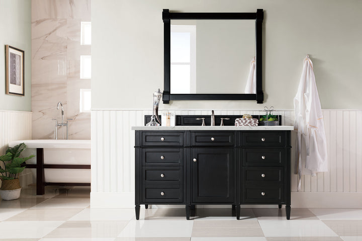 Brittany 60" Single Vanity, Black Onyx, w/ 3 CM Eternal Jasmine Pearl Silestone Top w/FreePower Wireless Charger