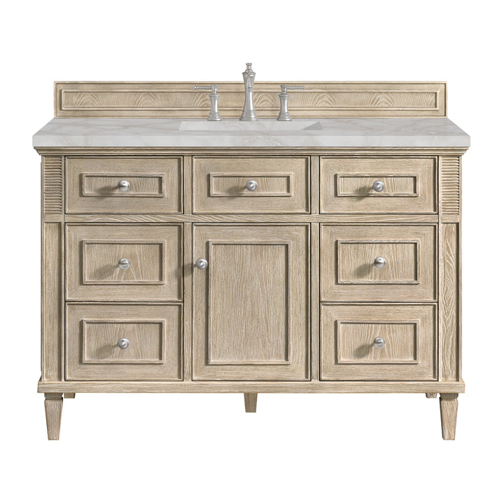 Lorelai 48" Single Vanity, Whitewashed Oak w/ 3 CM Victorian Silver Silestone Top