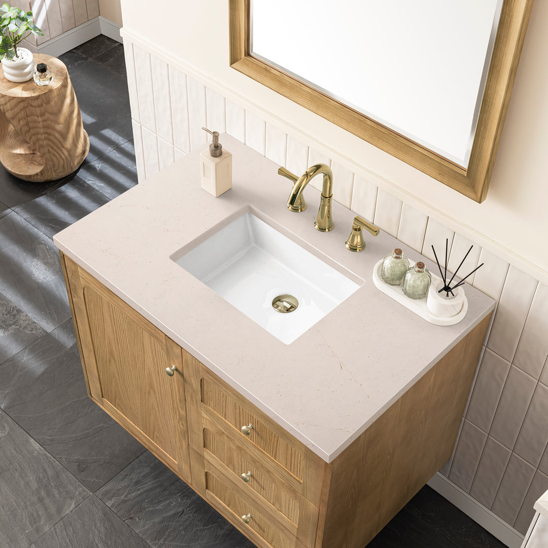 Laurent 36" Single Vanity, Light Natural Oak w/ 3 CM Eternal Marfil Top