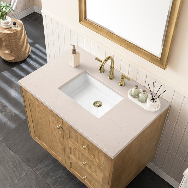 Laurent 36" Single Vanity, Light Natural Oak w/ 3 CM Eternal Marfil Top