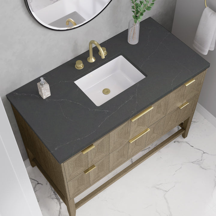 Emmeline 48" Single Vanity, Pebble Oak w/ 3 CM Charcoal Soapstone Silestone Top
