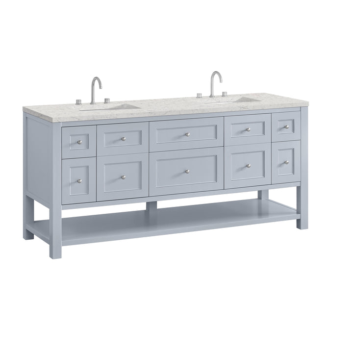 Breckenridge 72" Double Vanity, Serenity Blue, w/ 3 CM Eternal Jasmine Pearl Quartz Top w/FreePower Wireless Charger