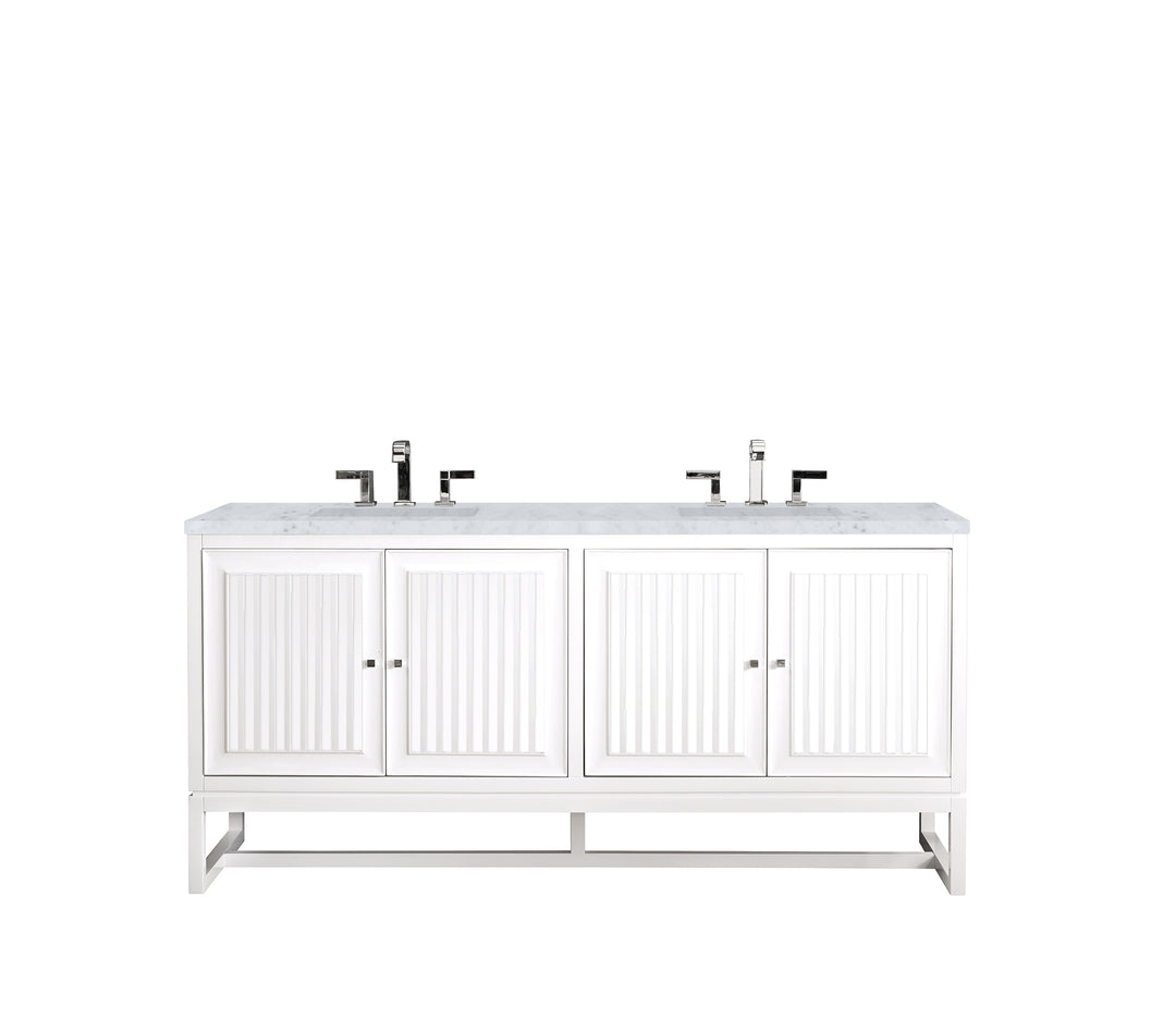 Athens 72" Double Vanity, Glossy White w/ 3 CM Carrara White Top