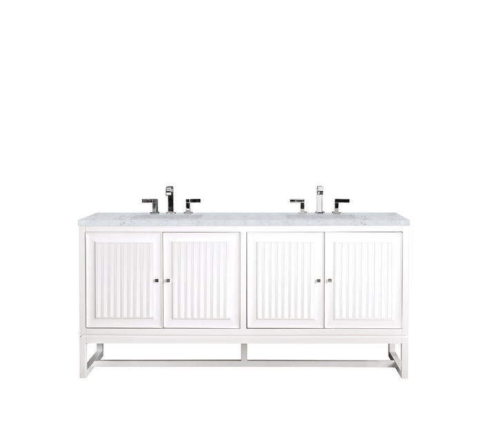 Athens 72" Double Vanity, Glossy White w/ 3 CM Carrara White Top