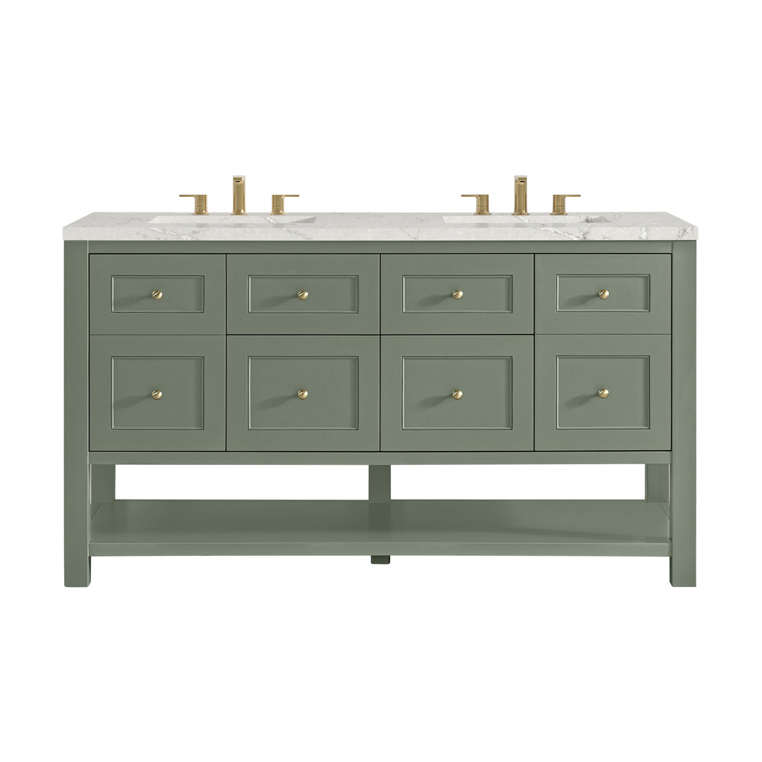 Breckenridge 60" Double Vanity, Smokey Celadon, w/ 3 CM Victorian Silver Quartz Top