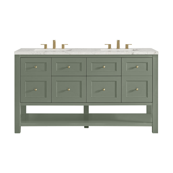 Breckenridge 60" Double Vanity, Smokey Celadon, w/ 3 CM Victorian Silver Quartz Top