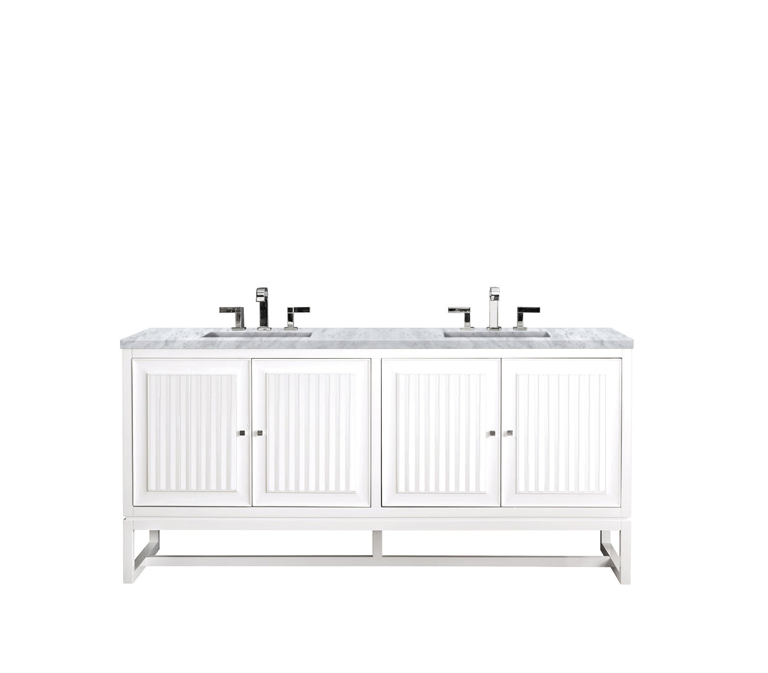 Athens 72" Double Vanity, Glossy White w/ 3 CM Carrara White Top