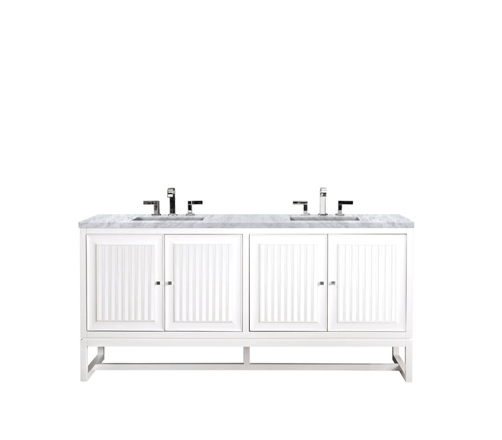 Athens 72" Double Vanity, Glossy White w/ 3 CM Carrara White Top