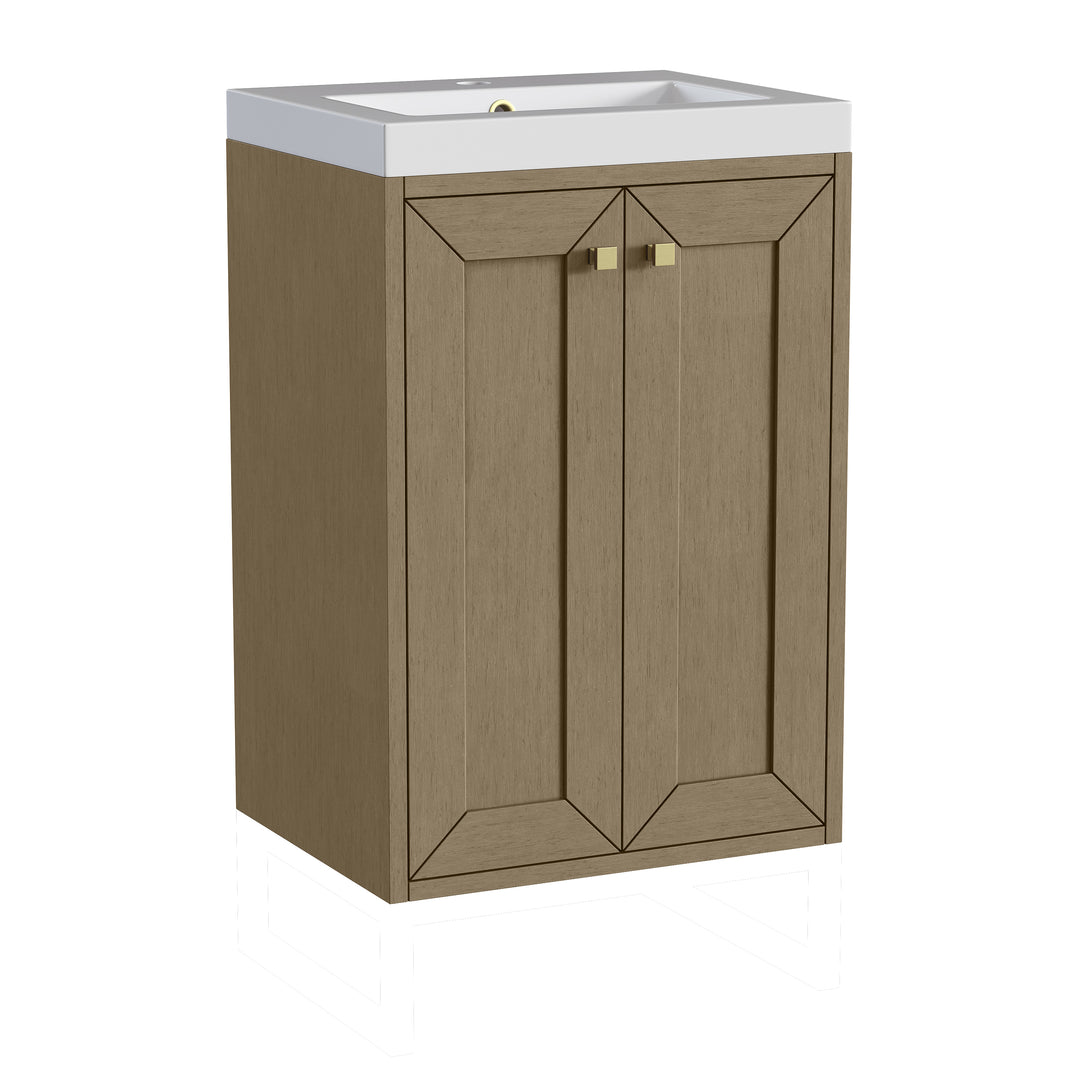 Chianti 20" Single Vanity, Walnut Whisper, Champagne Brass, w/ White Glossy Composite Stone Top